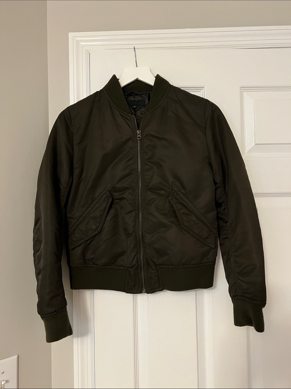 Uniqlo Olive Bomber Jacket - Dark Green Zip Front
